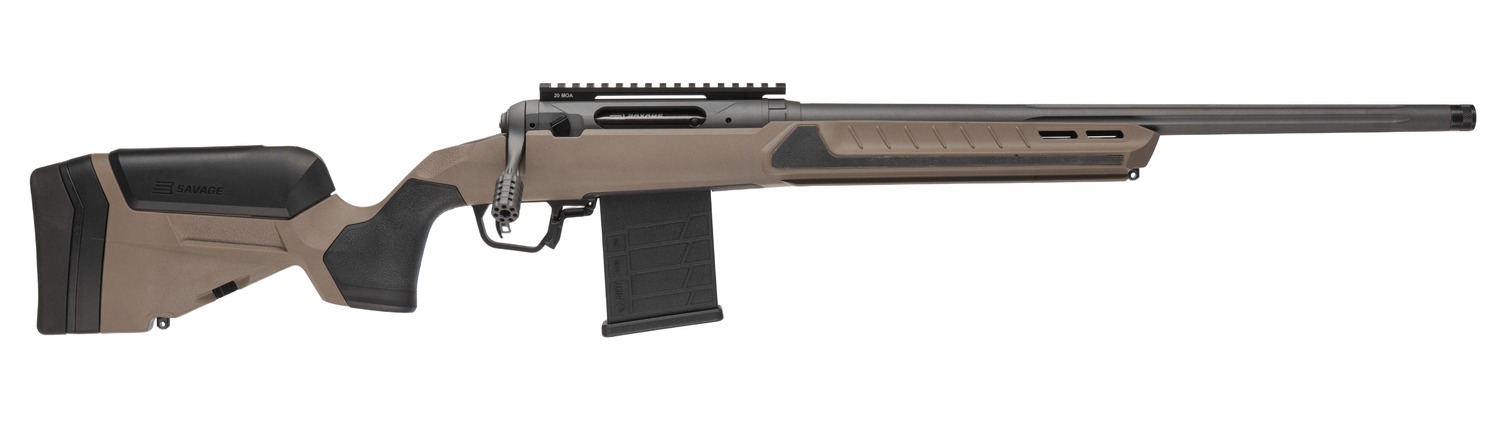 Savage Arms 32679 110 Core Tactical 300 Win Mag 5+1 24″ Medium Heavy Fluted Barrel, Arca Rail Forend, Coyote Tan AccuStock w/AccuFit V2 Synthetic Stock, Right Hand
