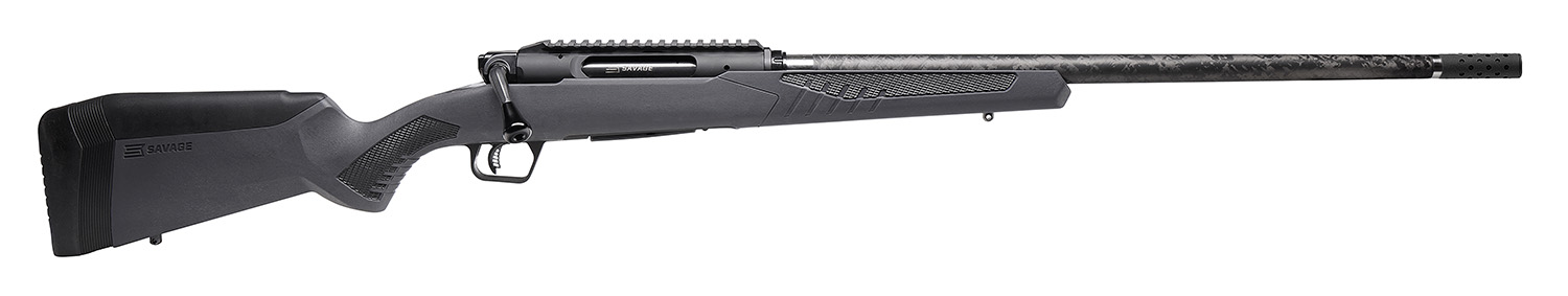Savage Arms 57899 Impulse Mountain Hunter 30-06 Springfield 4+1 22″ Carbon Fiber Threaded Barrel, Black Aluminum Receiver w/Picatinny Rail, Gray AccuStock Synthetic Stock, Ambidextrous
