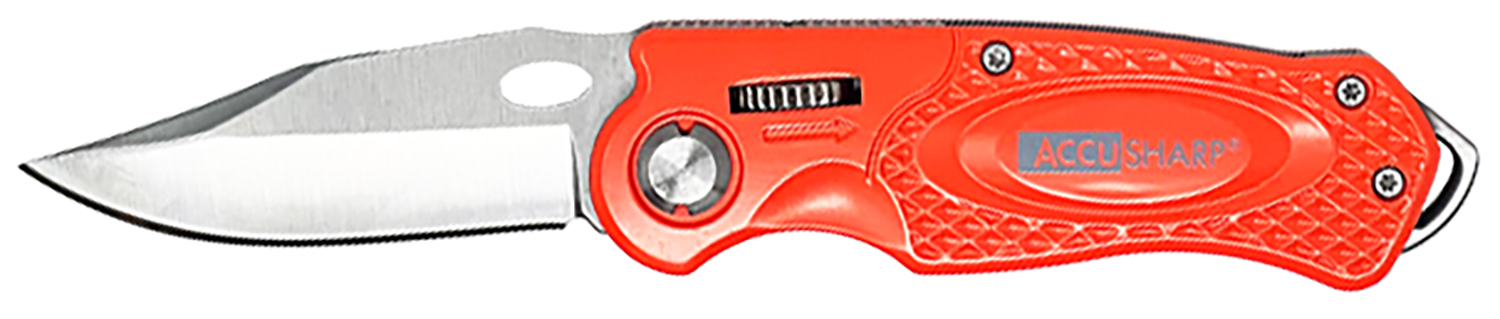 AccuSharp 709C Sport  3″ Folding Plain Stainless Steel Blade/Blaze Orange Anodized Aluminum Handle Includes Belt Clip