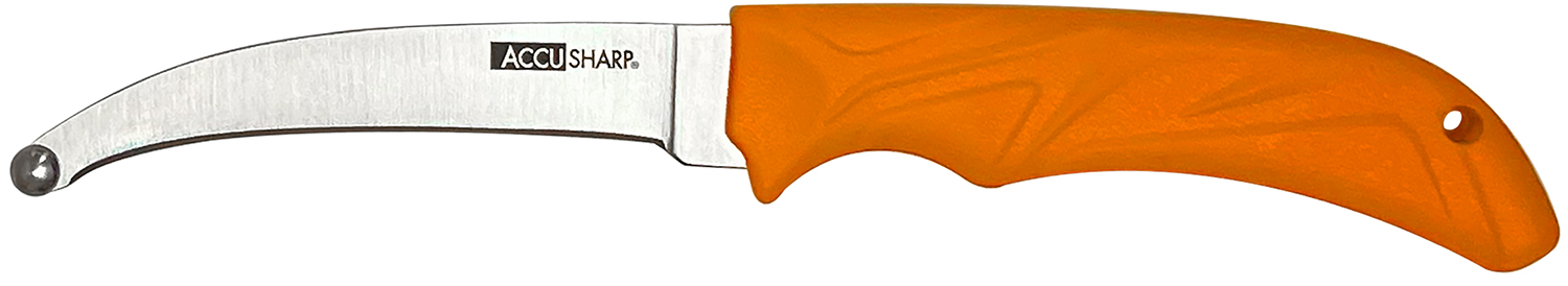 AccuSharp 734C AccuZip  4″ Fixed Plain Stainless Steel/ Blade Blaze Orange Ergonomic Anti-Slip Rubber Handle