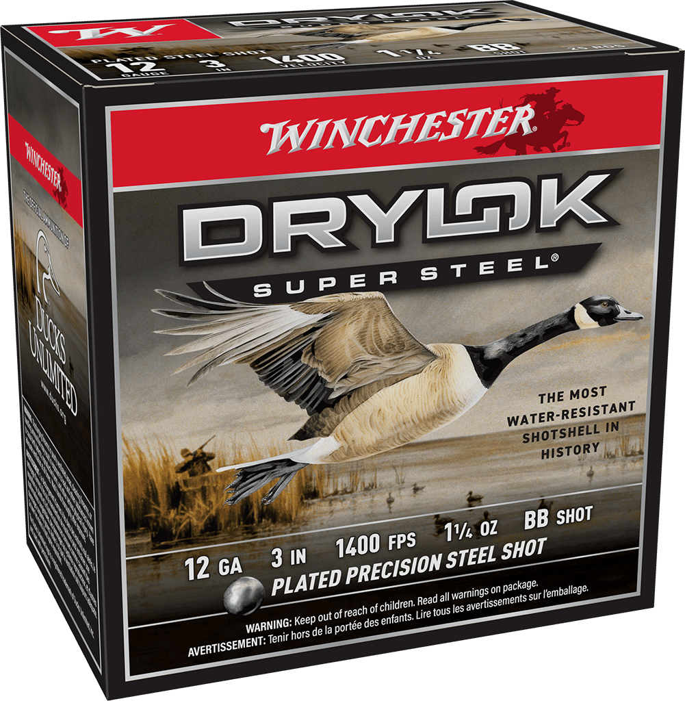 WINCHESTER DRYLOK SUPER STEEL 12 GA 3″ BB 1-1/4 OZ 25 RD/BX 10 BX/CS