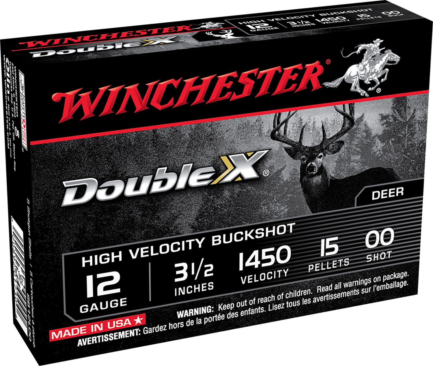 Winchester Ammo SB12L00 Double X High Velocity 12Gauge 3.50″ 15Pellets 00Buck Shot 5 Per Box/50 Case