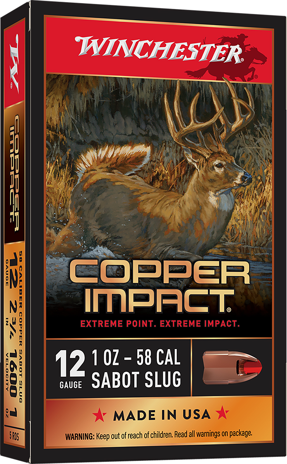 Winchester Ammo X12CLF Copper Impact 12Gauge 2.75″ 1oz Sabot Slug Shot 5 Per Box/20 Case
