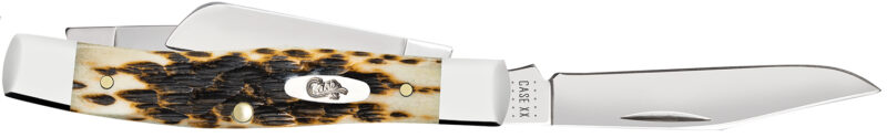 Case 00079 Stockman  Medium 2.57"/1.88"/1.76" Folding Clip/Sheepsfoot/Pen Plain Mirror Polished Chrome Vanadium Steel Blade/Peach Seed Jigged Amber Bone Handle