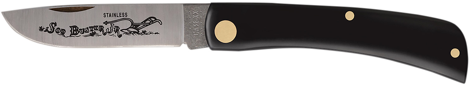 Case 00095 Sod Buster Jr. 2.80″ Folding Skinner Plain Etched As-Ground Stainless Steel Blade Black Synthetic Handle