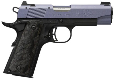 Browning 051894490 1911 Black Label Compact Frame 22 LR 10+1, 3.63" Matte Stainless Steel Barrel, Crushed Orchid Cerakote Serrated Slide, Matte Black Polymer Frame w/Beavertail
