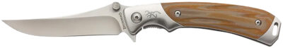 Browning 3220330 Wicked Wing  3.50" Folding Trailing Point Plain Satin 7Cr17MoV SS Blade Amber/Satin G10/SS Handle Includes Pocket Clip