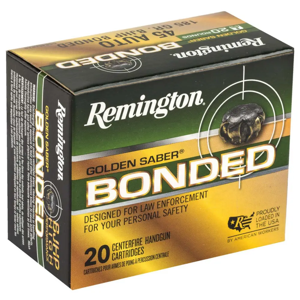 REMINGTON GOLDEN SABER AMO 45 AUTO 185GR BJHP 20RD (25 BOX CASE) 29325
