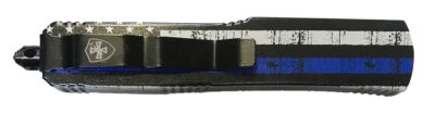Templar Knife MBTB331 Gen II Back The Blue Slim 3.43" OTF Drop Point Plain Black Oxide Stonewashed 440C SS Blade, 5.05" Black & White w/Blue Line Aluminum Handle, Glass Breaker