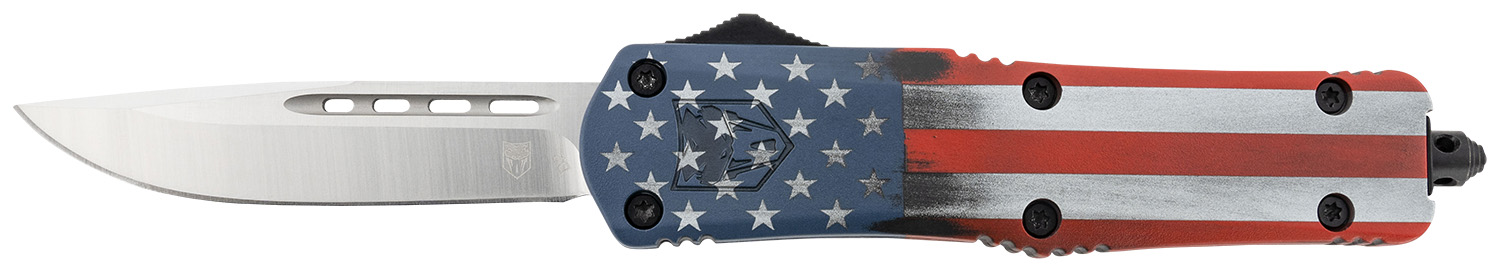 CobraTec Knives MCUSAFS3DNS FS-3 American Flag Medium 3″ OTF Drop Point Plain Satin D2 Steel Blade, 5″ US Flag Aluminum Cerakoted Handle