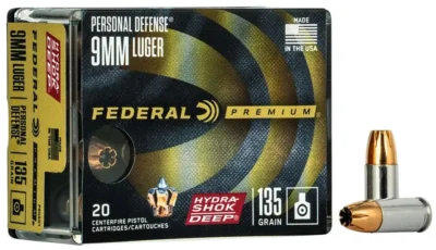 FEDERAL PREMIUM HYDRA SHOK DEEP AMO 9MM LUGER 135GR HP 20RD (10 BOX CASE)
