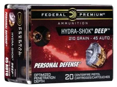 FEDERAL PREMIUM HYDRA SHOK DEEP AMO 45 AUTO 210GR HP 20RD (10 BOX CASE)