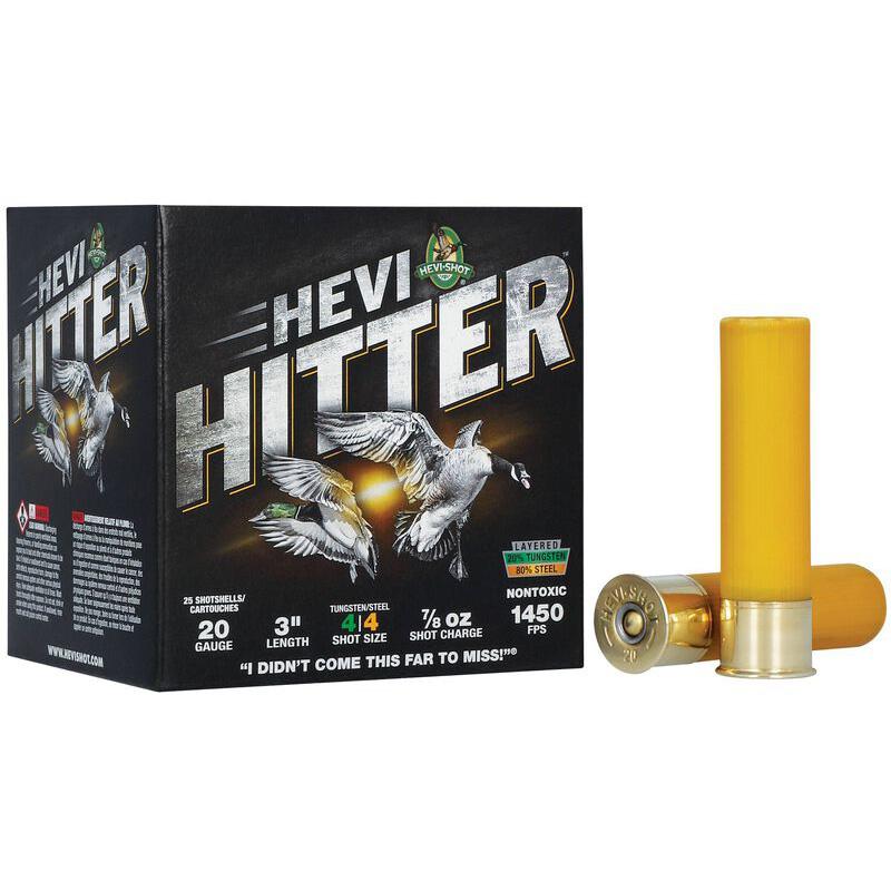 HEVI-Shot HEVI-Hitter Tungsten/Steel Shotshells 20ga 3″ 7/8oz 1450 fps #4 25/ct