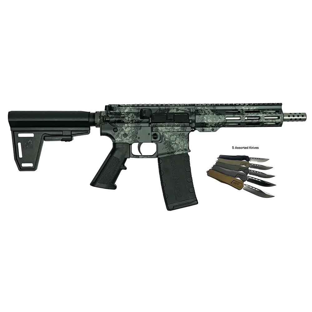 Great Lakes AR-15 Handgun .223 Wylde 30rd Magazine 7″ Barrel Lichen Grey with 5 OTF 3-1/2″ Blade Knives