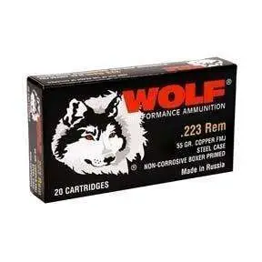 WOLF AMO 223 REM 55GR FMJ STEEL CASE 20-RD BOX ( 25 BOXES PER CASE)