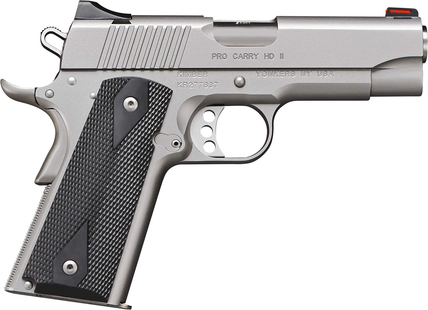 Kimber Mfg.,inc 3200044CA Pro Carry HD II (CA) 38 Super 9+1 4″ Stainless Steel Slide Satin Silver Black Synthetic Double Diamond Checkering Grip