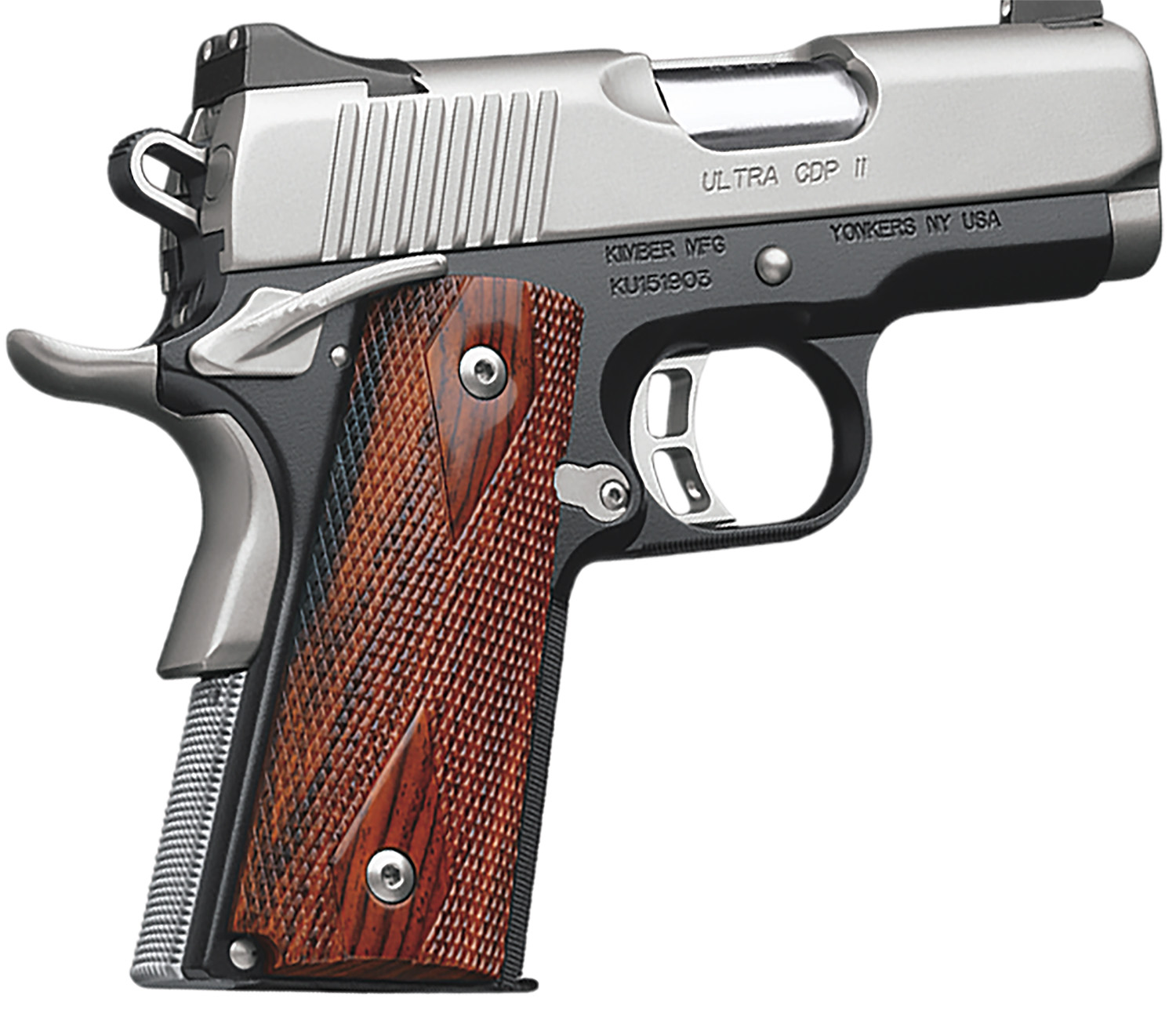 Kimber Mfg.,inc 3200057CA Ultra CDP II (CA) 45 ACP 7+1 3″ Satin Silver Stainless Steel Slide Matte Black KimPro II Rosewood Double Diamond Grip