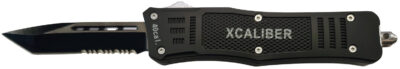Xcaliber Knife Company  40 Cal  Medium 3.25" OTF Tanto Part Serrated 440C SS Blade, 4.64" Steel Handle