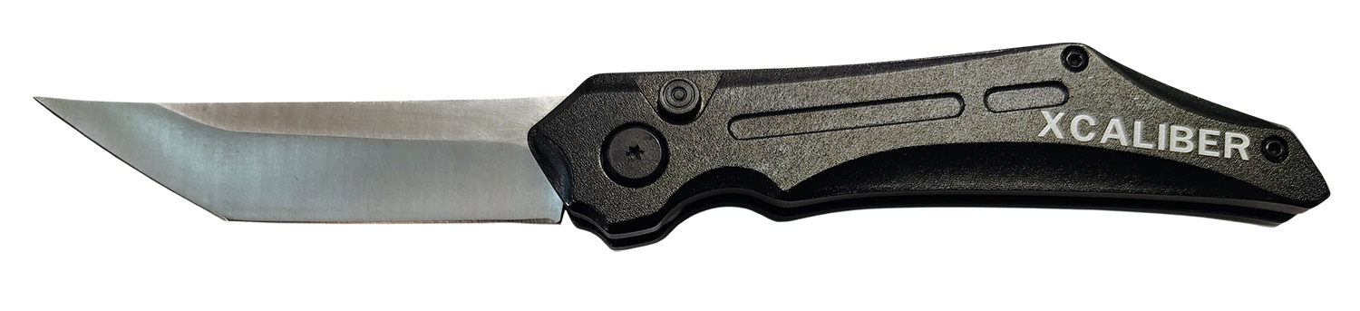 Xcaliber Knife Company  Switch Blade  3.50″ Folding Tanto Plain Stainless D2 Steel Blade, 4.75″ Black Aluminum Handle