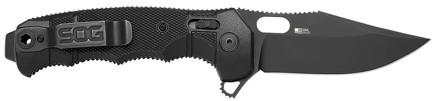 S.O.G SOG12210257 Seal XR 3.90″ Folding Clip Point Plain Black Cerakote S35VN SS Blade Black/GRN Handle Includes Belt Clip