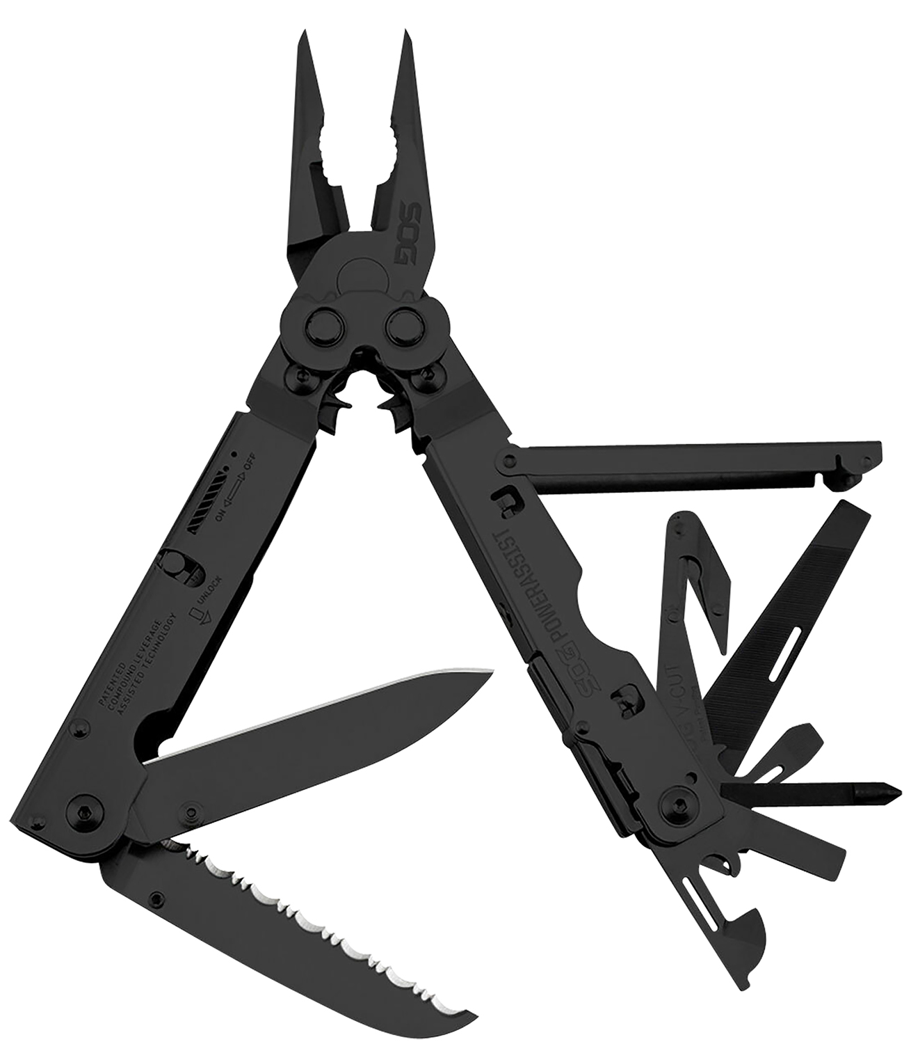 S.O.G SOGB66NCP PowerAssist Black Oxide 420 Stainless Steel 7" Long Features 16 Tools w/Sheath