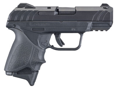 Ruger 3829 Security-9 Compact 9mm Luger  3.42" Barrel 10+1, Black Nylon Grip Frame With Picatinny Acc. Rail, Black Oxide Steel Slide, Hogue Beavertail HandALL Grip Sleeve, Manual Safety
