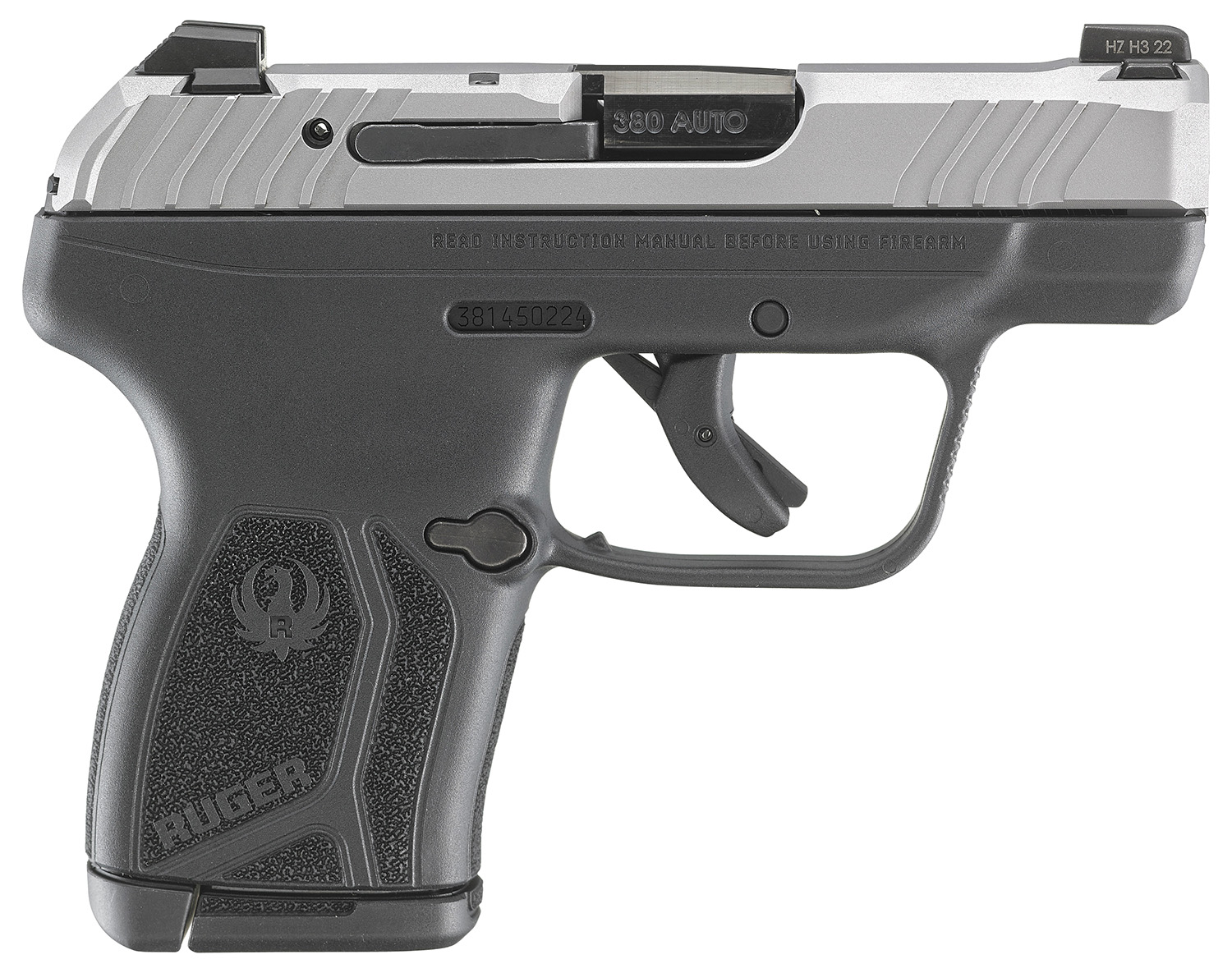 Ruger 13744 LCP Max Compact 380 ACP 10+1 2.80″ Black Oxide Steel Barrel, Matte Stainless Serrated Slide, Black Polymer Frame w/Serrated Trigger Guard w/Black Nylon Grip