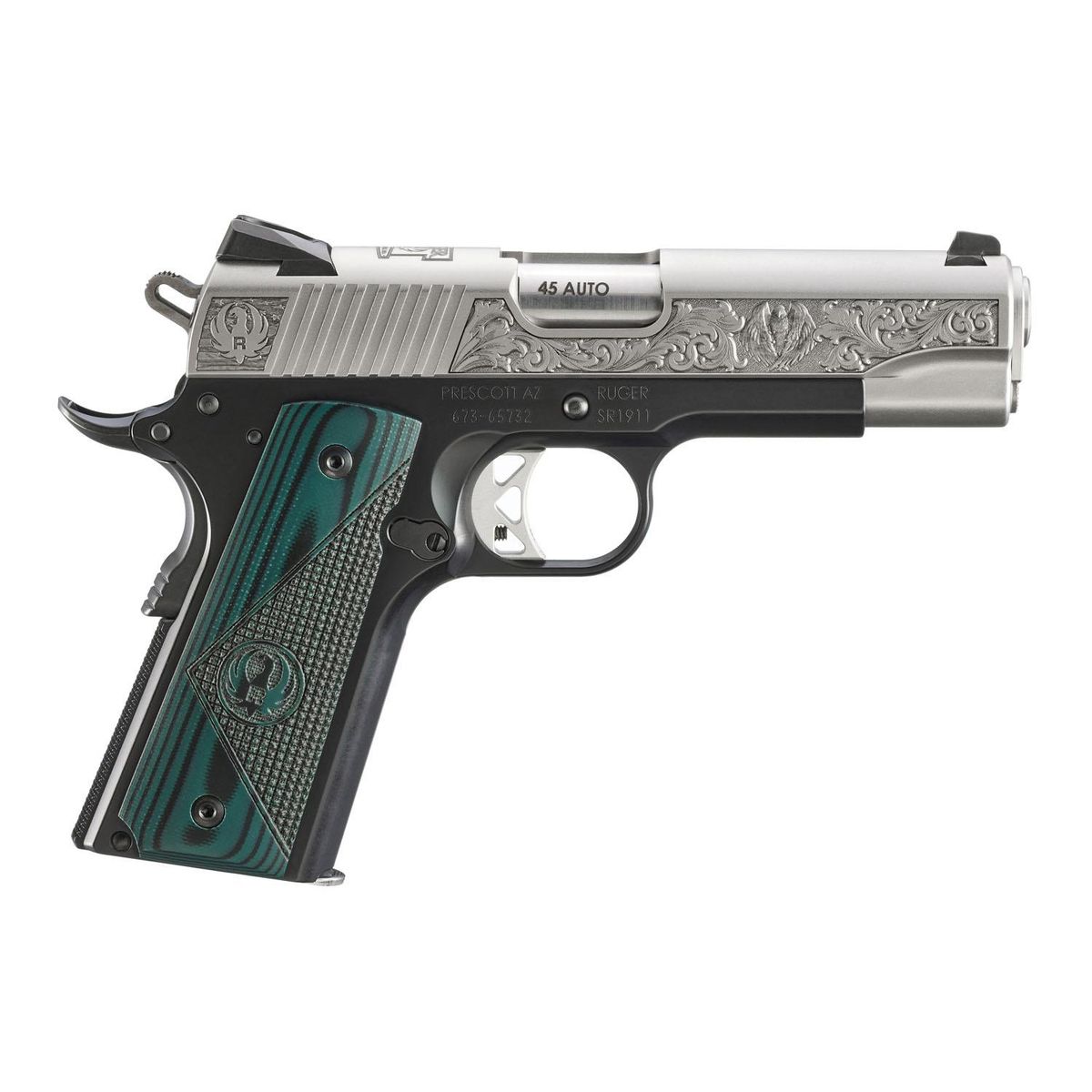 Ruger SR1911 “271 Cardwell Rd.” Street Edition Handgun 45 Auto 7rd Magazines(2) 4.25″ Barrel Engraved Frame G10 Grips