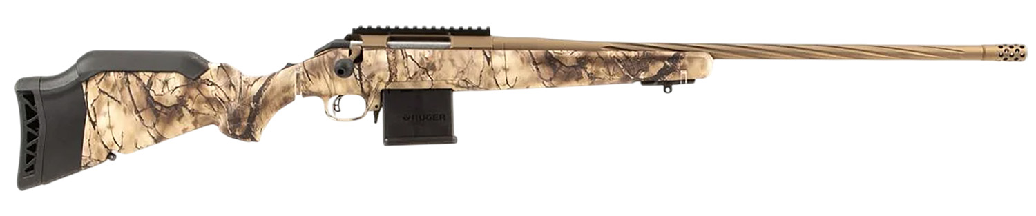 Ruger 46990 American II Full Size 204 Ruger 10+1 22″ Burnt Bronze Cerakote Spiral Fluted Threaded Barrel & Steel Receiver w/Picatinny Rail, Dipped GoWild I-M Camo Adj LOP Synthetic Stock