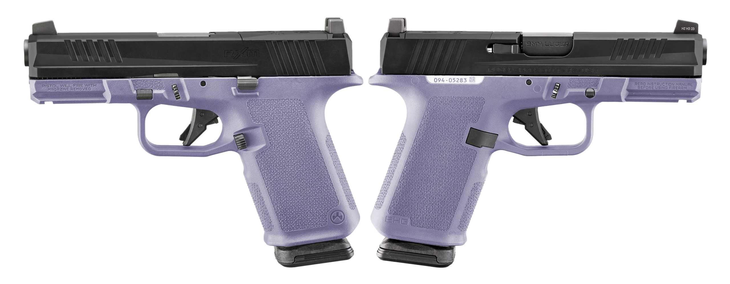RUGER RXM 9MM PISTOL 4″ BBL CRUSHED ORCHID PURPLE MAGPUL EHG, O.R. 2-15RD MAGS – ORION EXCLUSIVE