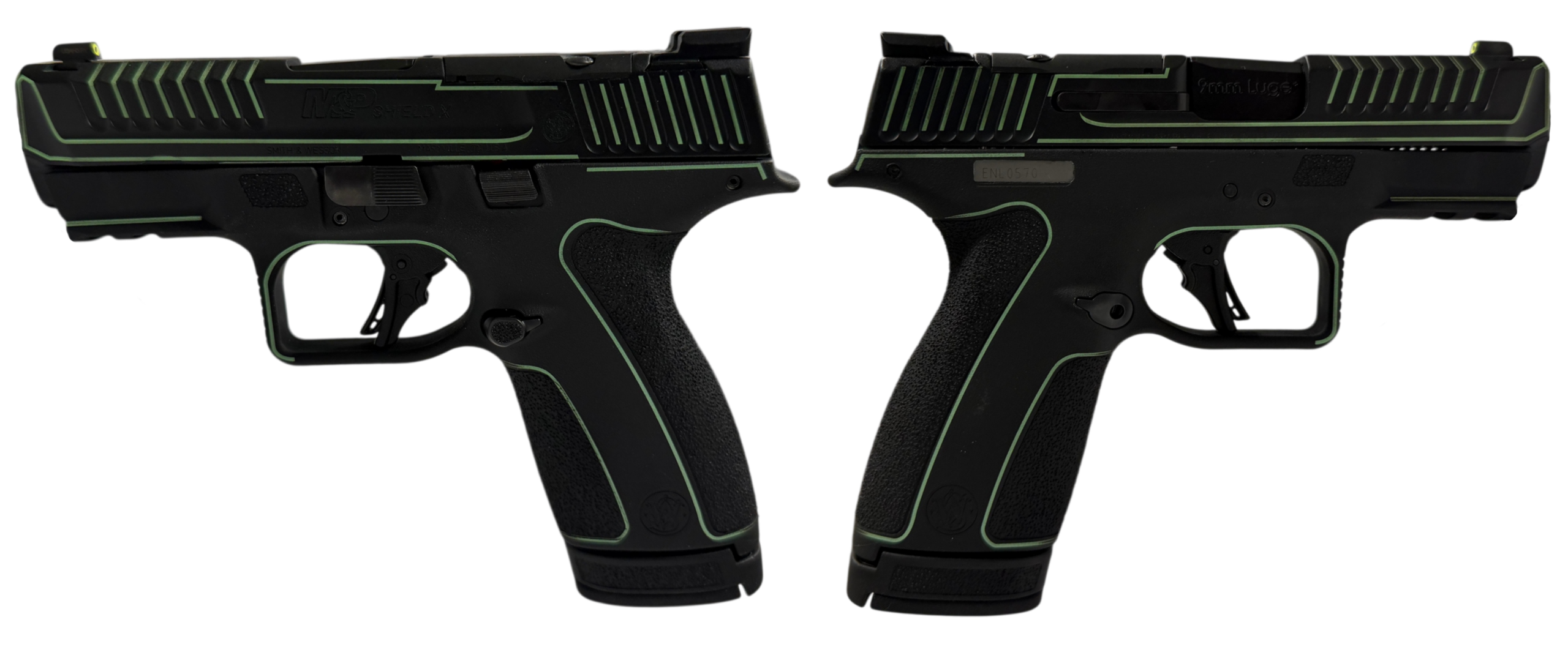 SMITH & WESSON M&P 9 SHIELD X NTS BLACK/LIME GREEN PISTOL 3.6″ N.S. 1-13RD, 1-15RD MAG