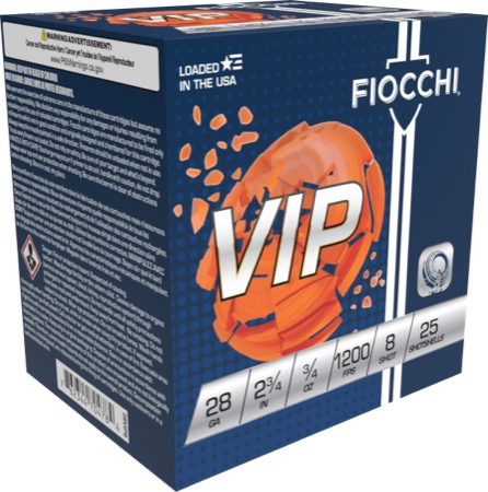 FIOCCHI EXACTA TARGET VIP AMO 28GA 2.75 IN 3/4 OZ #8 1200FPS 25-RD ( 10 BOXES PER CASE )