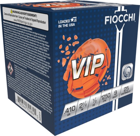 FIOCCHI EXACTA TARGET VIP AMO 410GA 2.5 IN 1/2 OZ #9 1250FPS 25-RD ( 10 BOXES PER CASE )