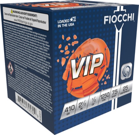 FIOCCHI EXACTA TARGET VIP AMO 410GA 2.5 IN 1/2 OZ #7.5 1250FPS 25-RD ( 10 BOXES PER CASE )
