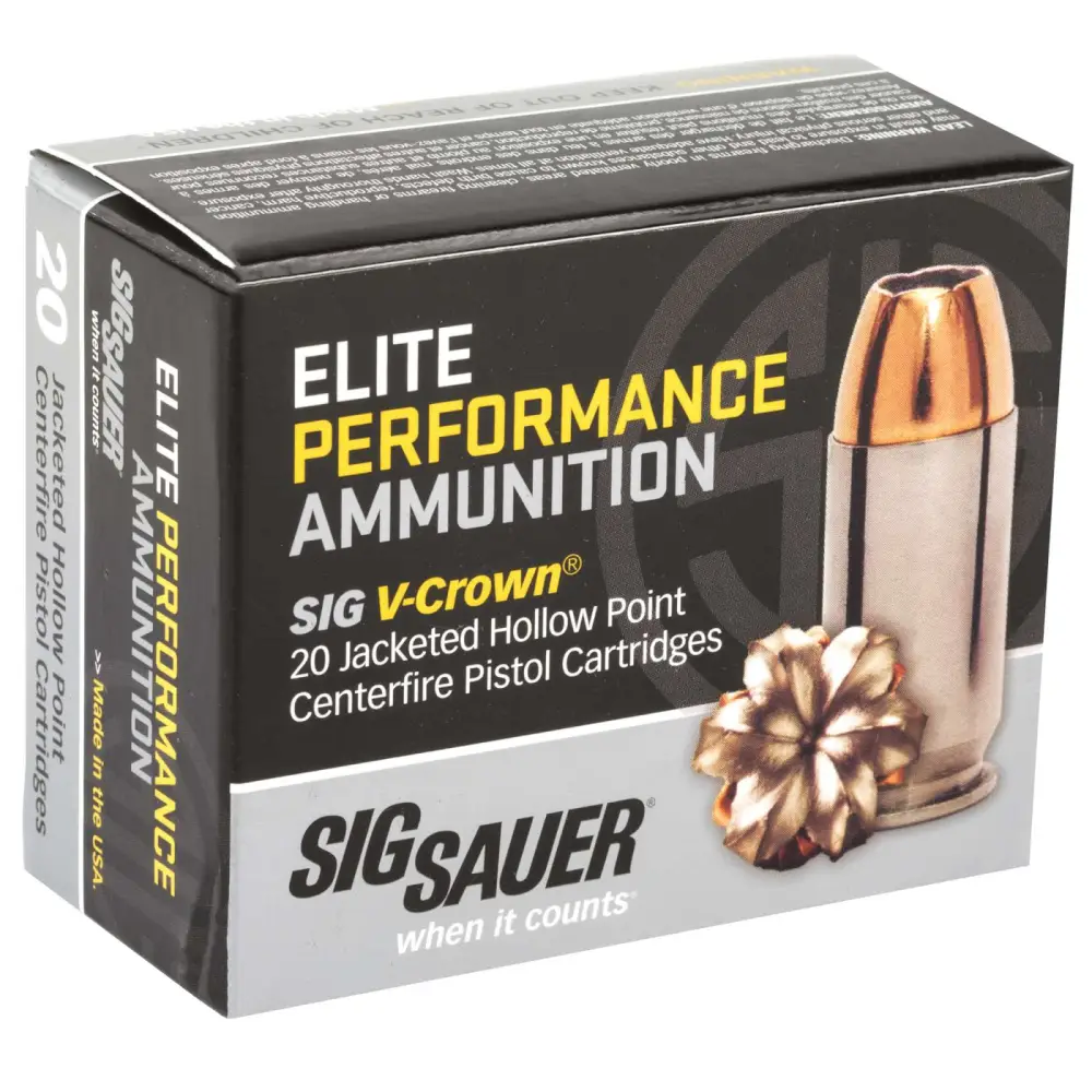 SIG SAUER AMMO 45 AUTO 200GR ELITE V-CROWN JHP BOX/20