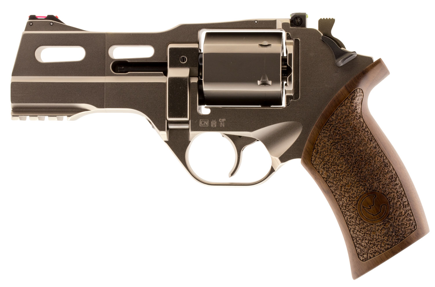 Chiappa Firearms 340222 Rhino 40DS Small Frame 357 Mag 6 Shot, 4" Nickel-Plated Steel Vent Rib Barrel & Cylinder, Nickel-Plated Aluminum Frame, Walnut Grip, Concealed Hammer