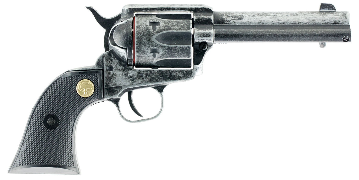 Chiappa Firearms 340089 SAA 1873 Medium Frame 22 LR 6 Shot, 4.75" Antiqued Steel Barrel, Antiqued Steel Frame, Antique Cylinder, Black Plastic Grip, Exposed Hammer