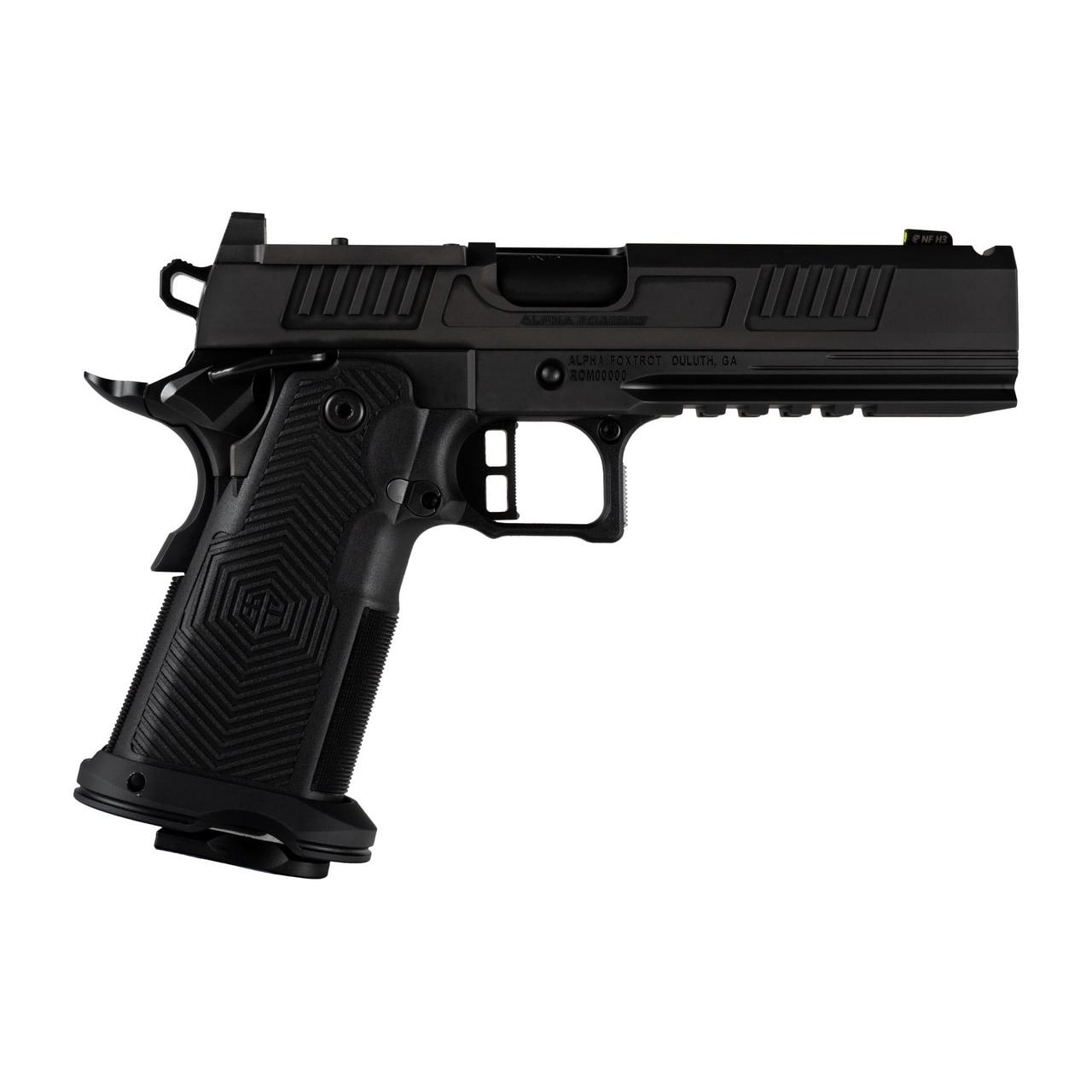Alpha Foxtrot AF1911-Romulus MOS Adapter Handgun 9mm Luger 17(1) & 20rd(1) Magazines 5″ Comp Bull Barrel DLC Black
