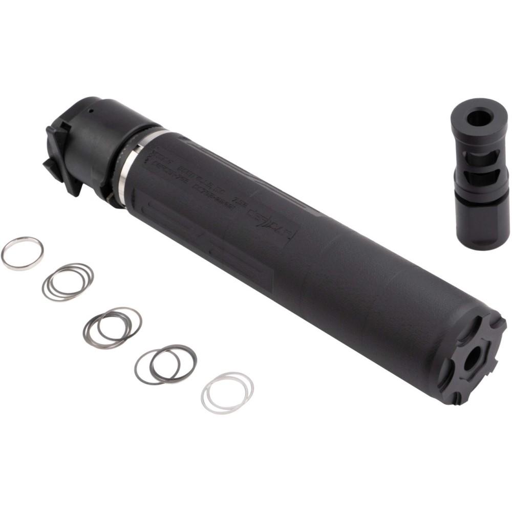 CMMG Defcan 762 Direct Thread Suppressor .308 Win 1-3/8×24 Black with 5/8×24 Muzzle Brake