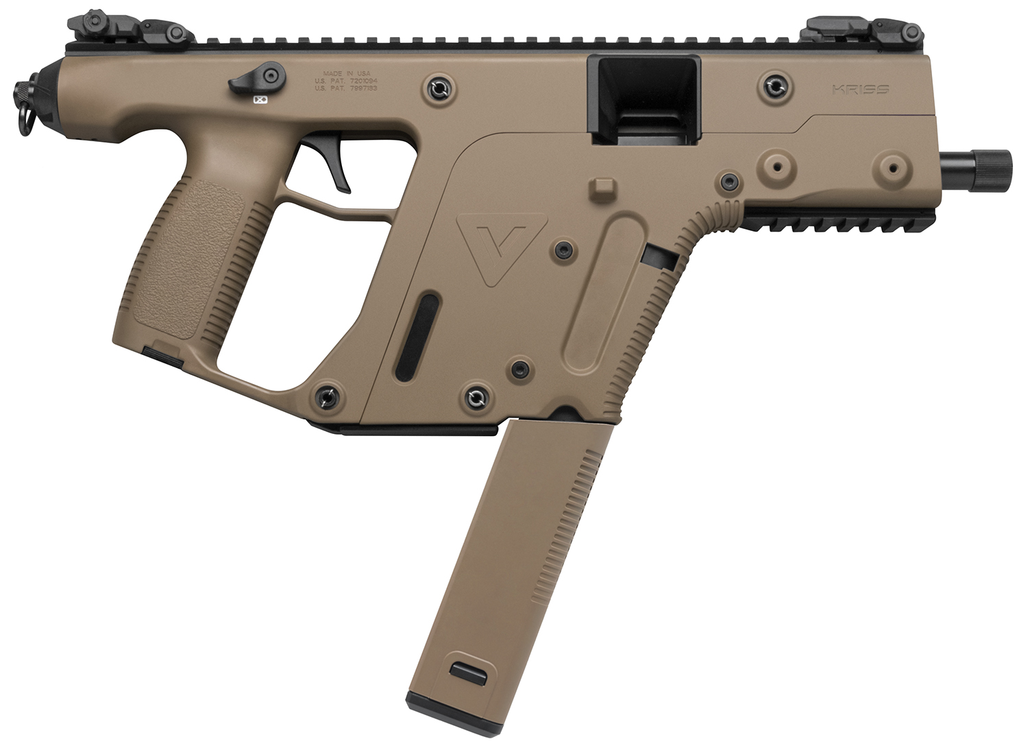 Kriss USA KV45PFD20 Vector CRB Gen2 45 ACP 30+1 Black Nitride Threaded Barrel, Flat Dark Earth Picatinny Rail Top & Bottom, QD Sling Swivel