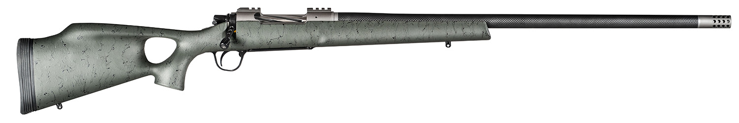 Christensen Arms CA10269315322 Summit TI  Full Size 7mm Rem Mag 3+1, 26″ Natural Titanium Steel Threaded Barrel, Natural Titanium Aluminum Receiver, Green w/Black Webbing Fixed Thumbhole Stock