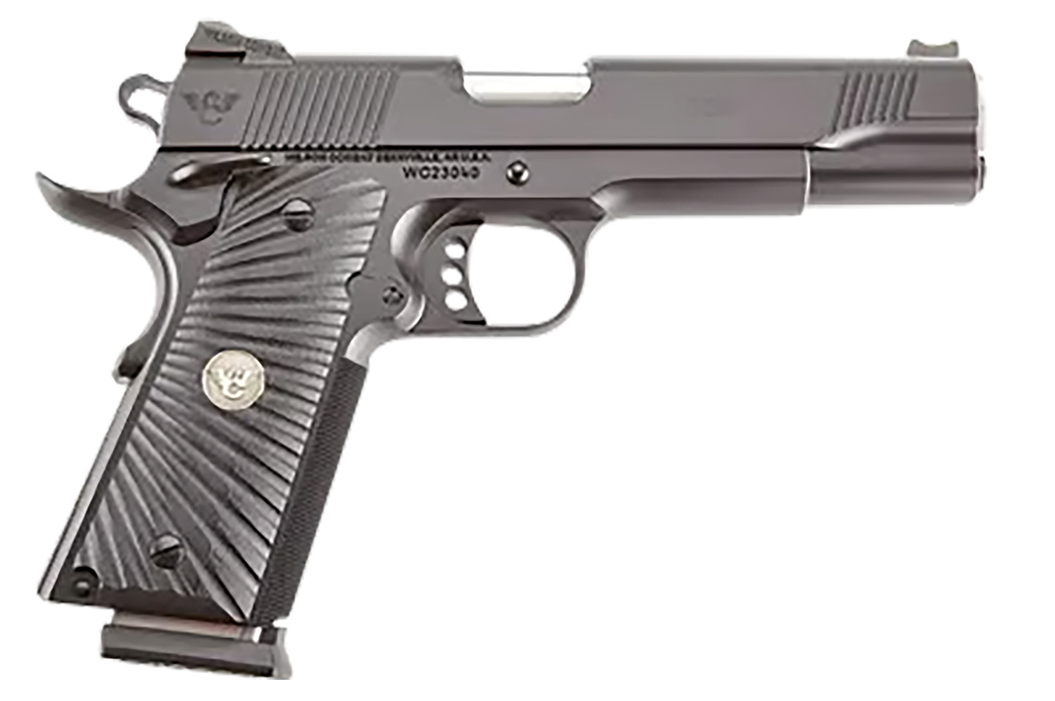 Wilson Combat CQBFS45A CQB Full Size Frame 45 ACP 8+1 5″ Match Grade Barrel, Black Serrated Carbon Steel Slide, Black Armor-Tuff Carbon Steel Frame w/Beavertail, Black G10 Starburst Grip