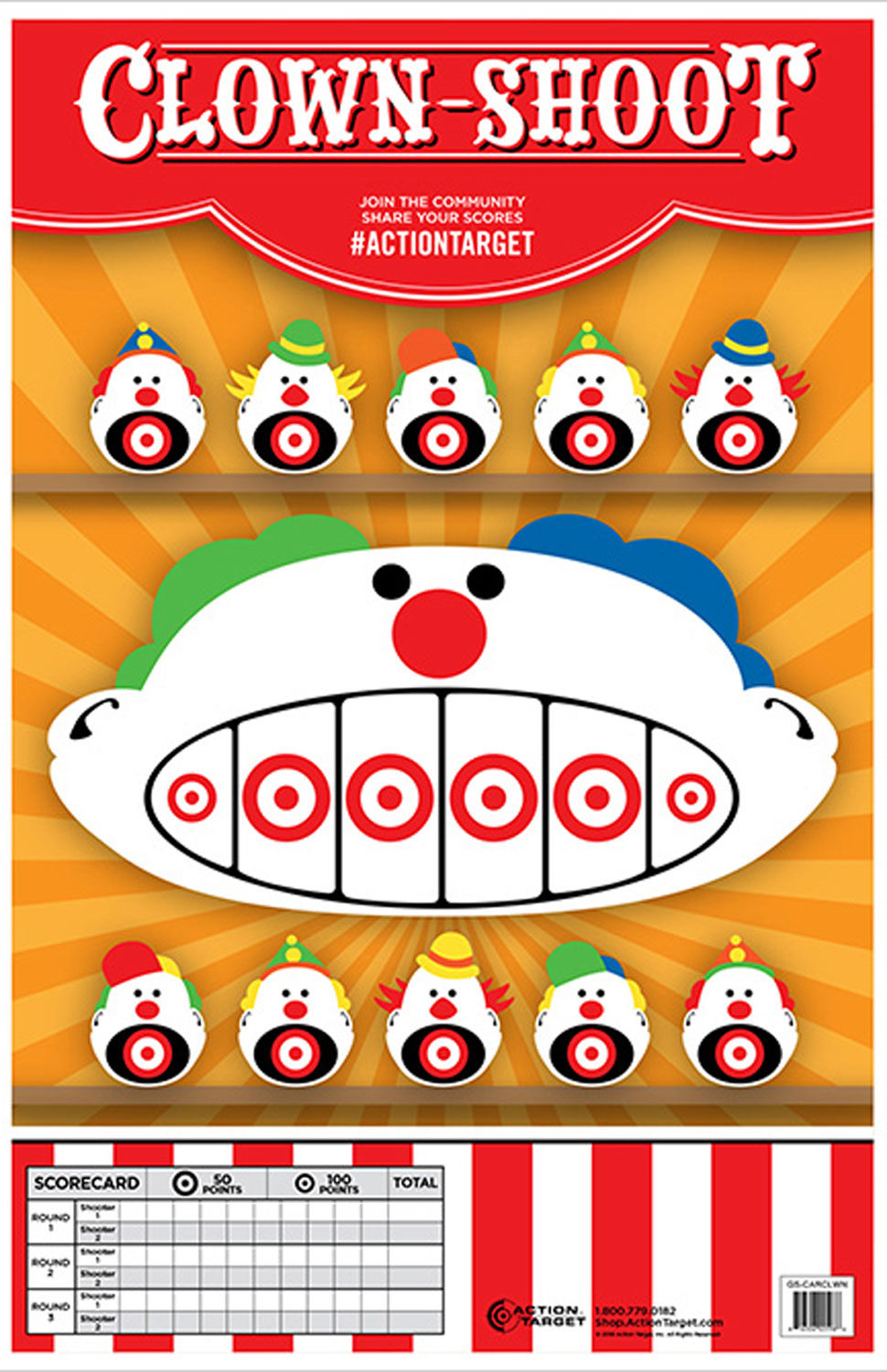 Action Target GSCARCLWN100 Entertainment  Clowns Paper Hanging 23″ x 35″ Multi-Color 100 Per Box