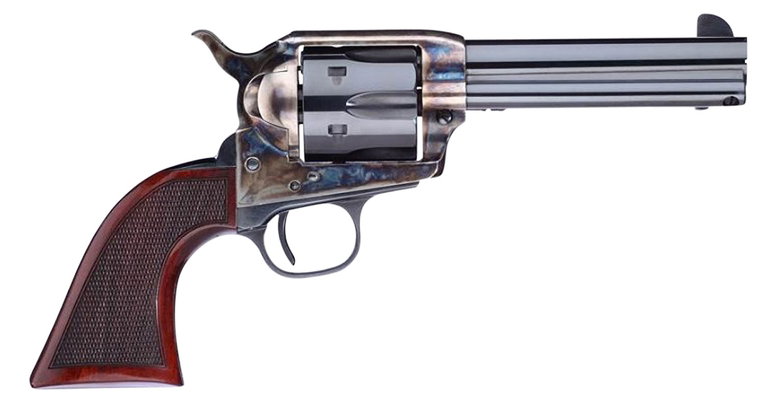 Taylors & Company 556201DE Short Stroke Smoke Wagon  45 Colt (LC) 6rd 4.75″ Blued Cylinder & Barrel Color Case Hardened Steel Frame Checkered Walnut Navy Size Grip (Taylor Tuned)