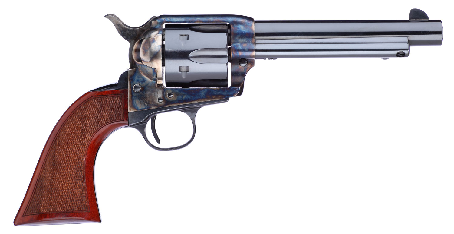 Taylors & Company 556208DE Short Stroke Gunfighter  45 Colt (LC) 6rd 5.50″ Blued Cylinder & Barrel Color Case Hardened Steel Frame Checkered Walnut Army Size Grip (Taylor Tuned)