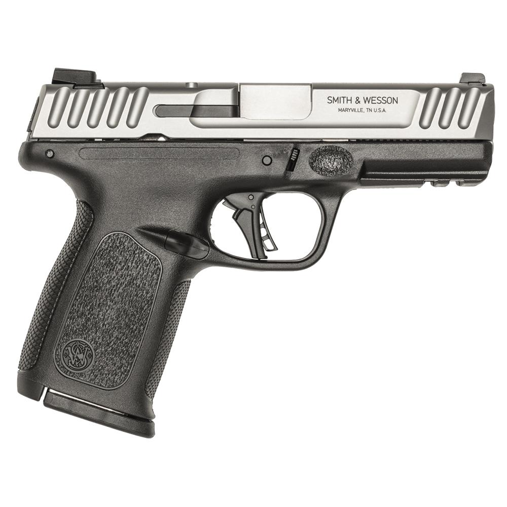 Smith & Wesson SD40 2.0 Handgun .40 S&W 14rd Magazine 4″ Barrel 2-Tone Black and Silver No Thumb Safety