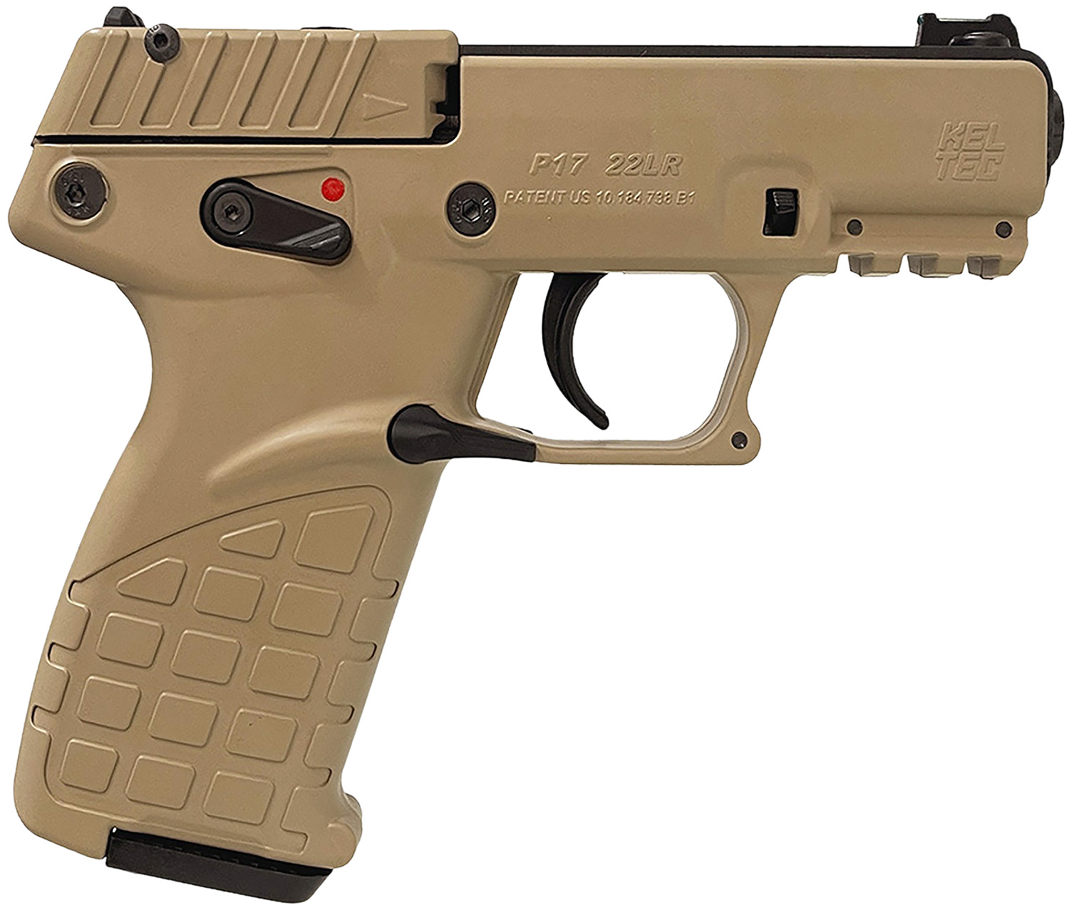 Kel-Tec P17DS P17 Compact Frame 22 LR 16+1 3.80″ Black Steel Threaded Barrel, Desert Tan Serrated Slide Desert Tan Polymer Frame w/Picatinny Rail, Textured Grip Ambidextrous