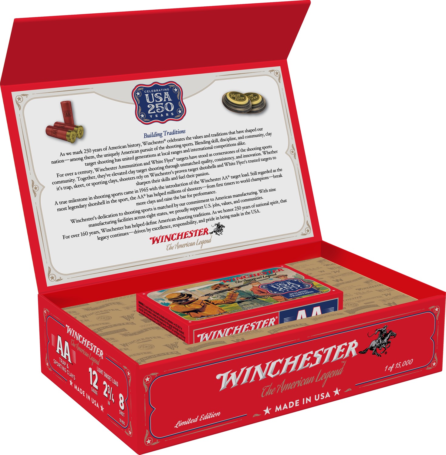 Winchester Ammo AA12250 USA 250th Commemorative Box Series 12Gauge 2.75″ 1 1/8oz 8Shot 10 Per Box/6 Case