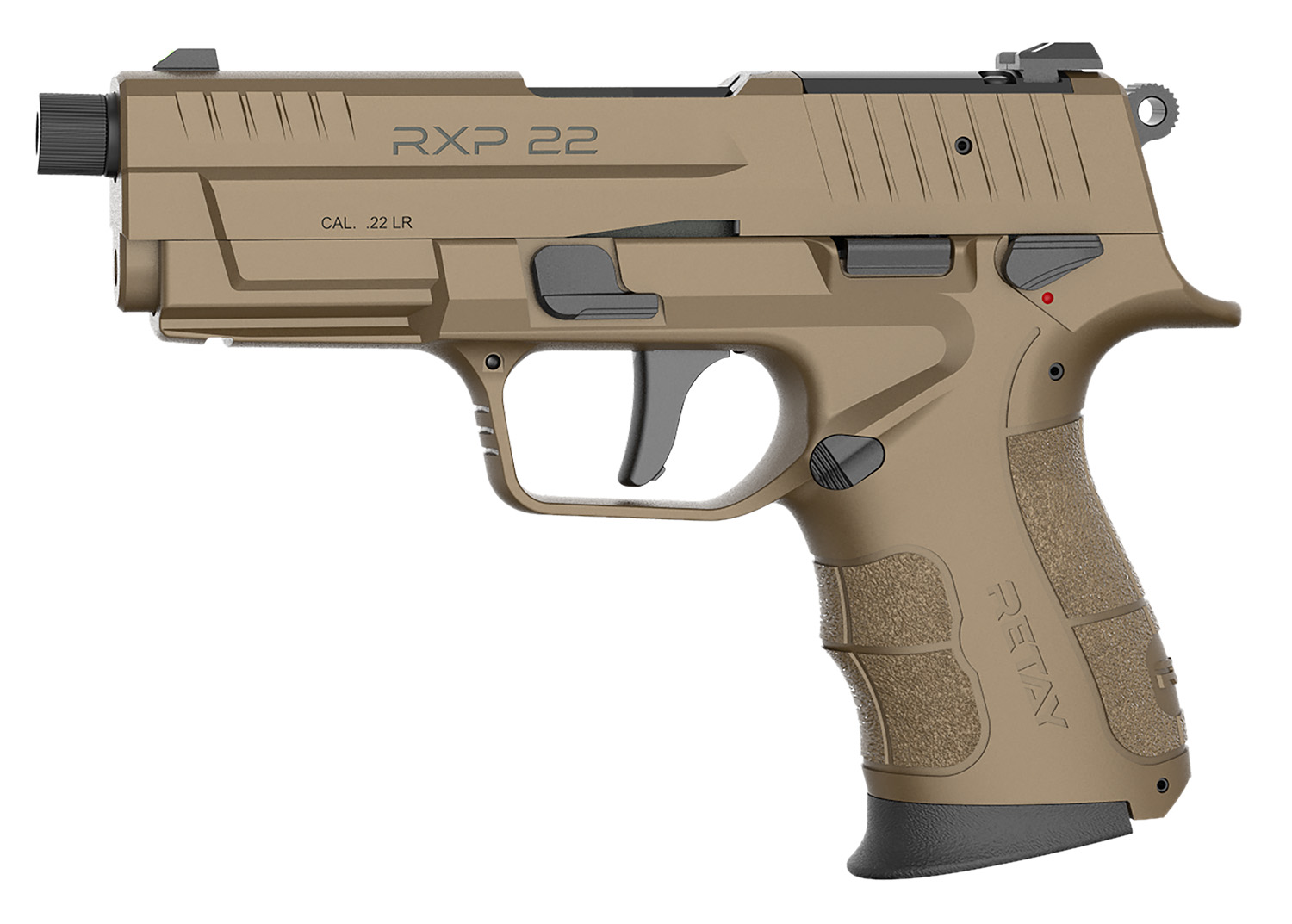 Retay USA RXP22FDE13TH RXP 22 LR 13+1 4″ Black Threaded Barrel, Flat Dark Earth Cerakote RMR/RMSc Optic Ready/Serrated Slide, Flat Dark Earth Cerakote Polymer Frame w/Accessory Rail, Textured Grip