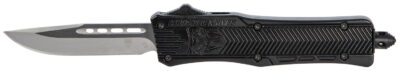 CobraTec Knives SBCTK1SDNS CTK-1  Small 2.75" OTF Drop Point Plain D2 Steel Blade/Black Aluminum Handle Features Glass Breaker Includes Pocket Clip